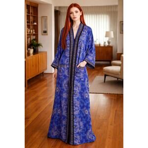 Gypsy Pier 1 Blue Kimono Robe M/L Boho Asian Floral Duster